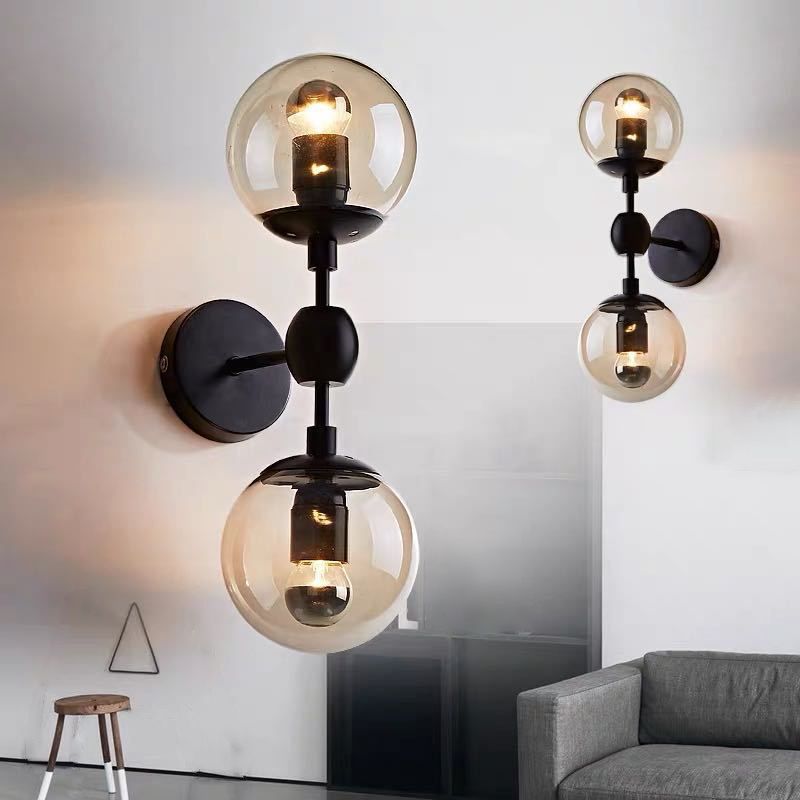 17.7" H Contemporary Simplicity Sconce Light Dual Transparent Glass Globe Design Coffee Shop Wall Mount Light