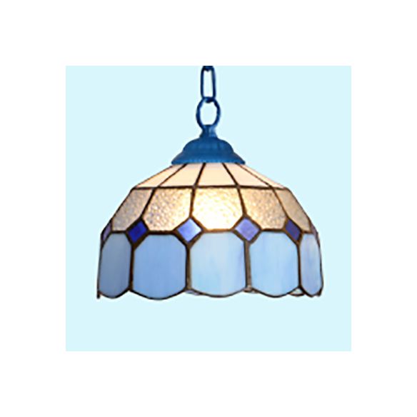 Black/White/Blue 1 Head Ceiling Light Baroque Stained Glass Bowl Suspended Lighting Fixture for Dining Room