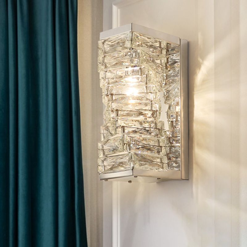 Geometric Sconce Light Modernism Clear Crystal 1 Bulb Living Room LED Wall Lighting Fixture