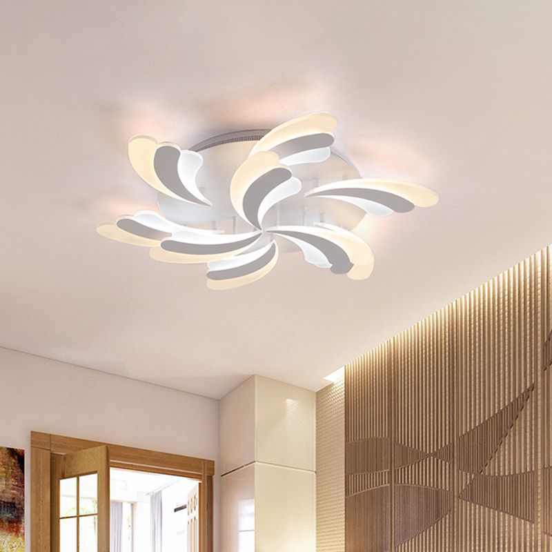 Lámpara de techo de ala moderna y elegante, lámpara acrílica de montaje semiempotrado para dormitorio de 9/12/15 luces en luz blanca/cálida