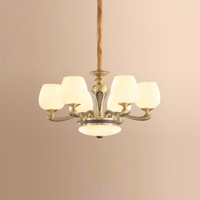 American Style Chandelier Gold Multi Head Glass Hanging Light for Restaurant
