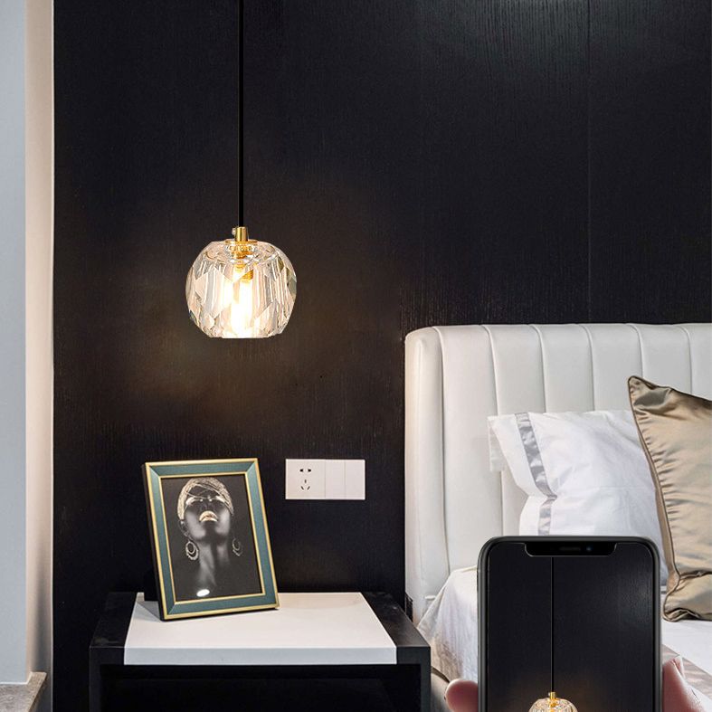 1-Light Crystal Ball Mini Pendant Light 4.3 Inch Wide Modern Simplicity Style Hanging Light with 78.7" Adjustable Suspension Wire