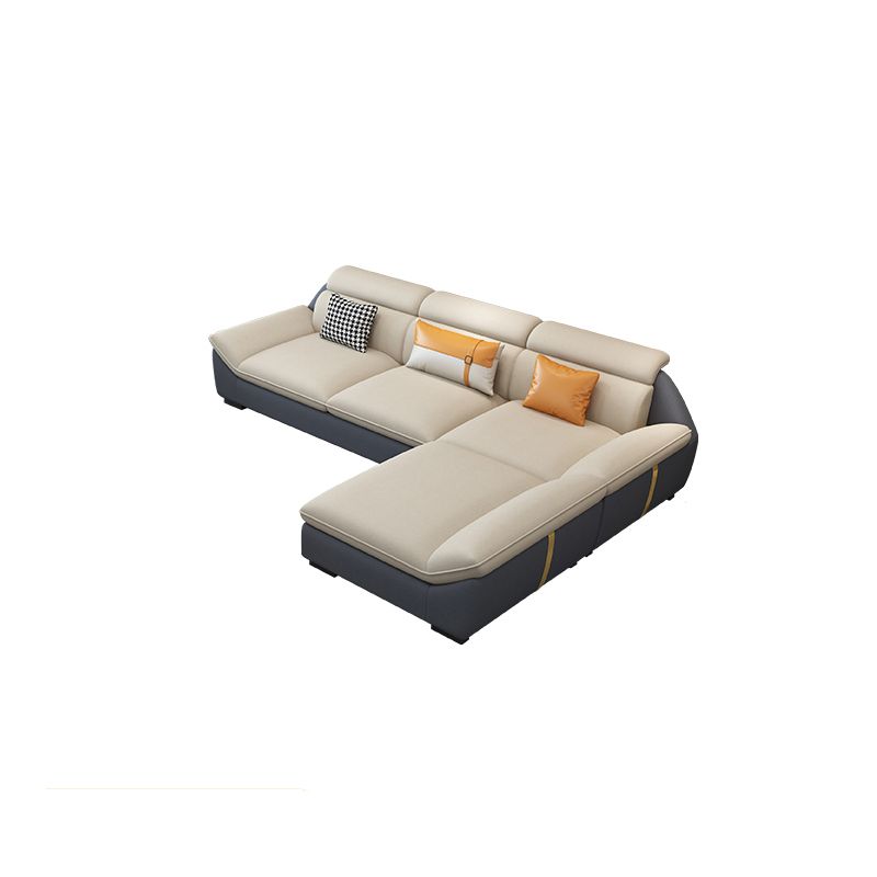 Nordic Faux Leather Sectional in Beige Flared Arm Sectional with Pillows