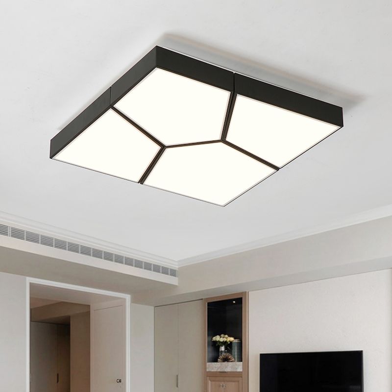 Squared/Rectangular Flush Light Modernism Acrylic 21.5"/38" W LED Bedroom Ceiling Mounted Light in Black/White, White/Warm Light
