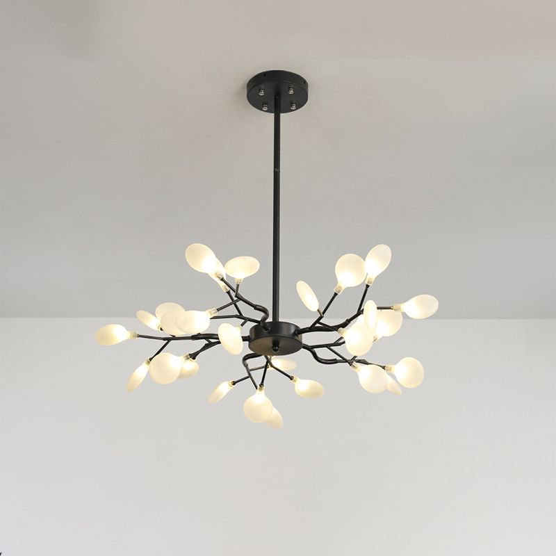 Frosted Shade Black Branch Chandelier Multi-Light Modern Metallic Suspended Light for Restaurant