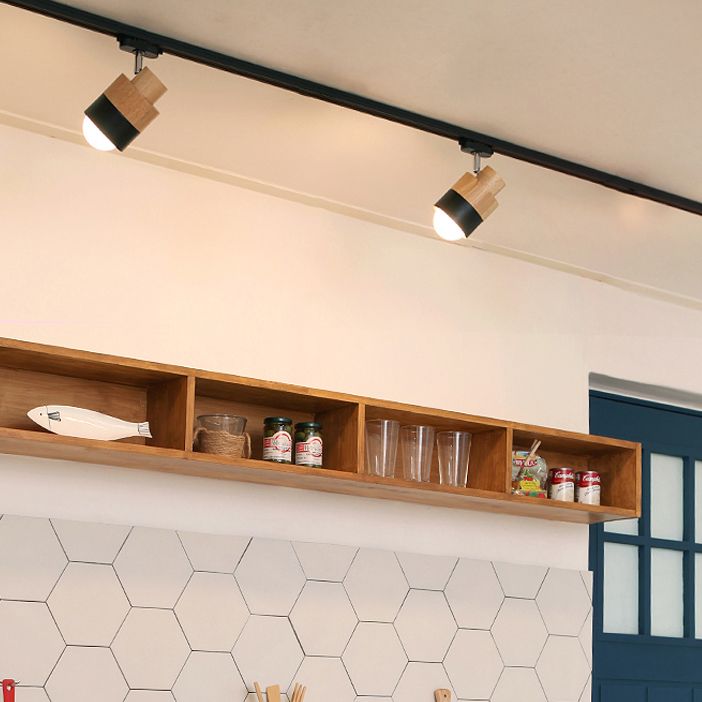 Iluminación LED sobre riel de estilo japonés, luz semiempotrada cilíndrica de madera maciza para el hogar, sala de estar y tienda de ropa, tienda comercial