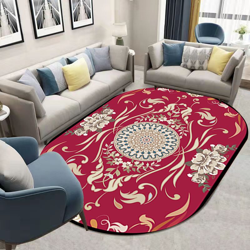 Green Bohemian Rug Blending Graphic Rug Non-Slip Backing Rug for Living Room