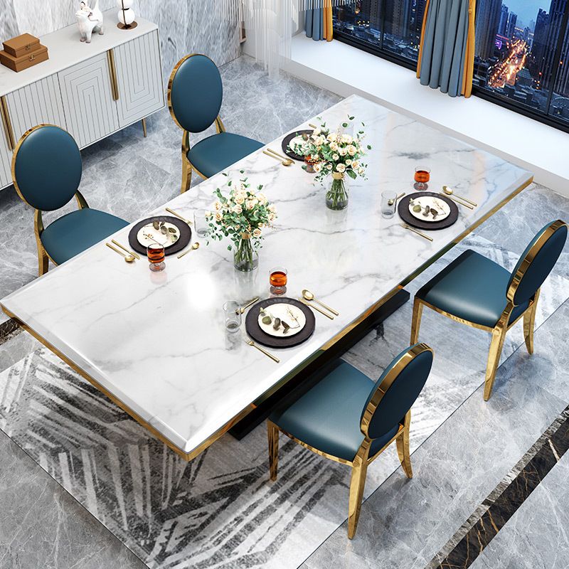 Modern Style Marble Table with White Table and Gold Trestle Base for Home Use
