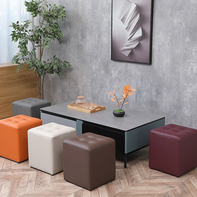 Modern Water Cube Stain Resistant Solid Color Leather Indoor Pouf