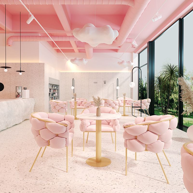 Glam Style Dining Room Set with Round Sintered Stone Top and Pedestal Base Dining Furniture