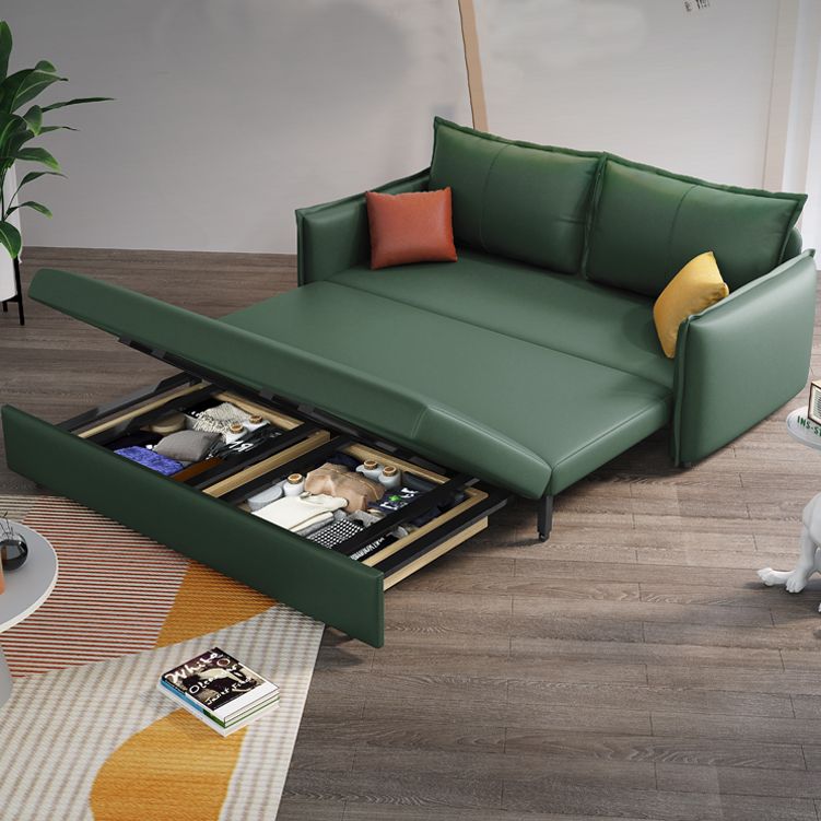 Contemporary Futon Sofa Bed Metal Green with Storage Pillow Back Square Arms