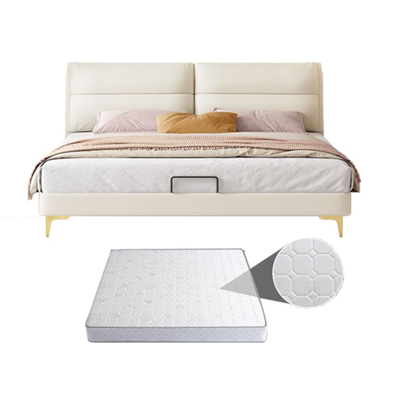 Panel Standard Bed Glam Beige Bed Frame with Upholstered Headboard