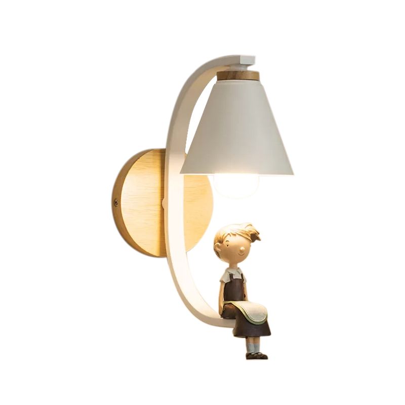 Moderne witte wandlamp Conische schaduw 1 bol metaal SCONCE LICHT MET GIRL Deco voor slaapkamer