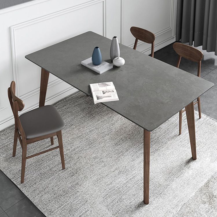 Contemporary Gray Sintered Stone Dining Table Rectangle Shape Standard Dining Table for Kitchen