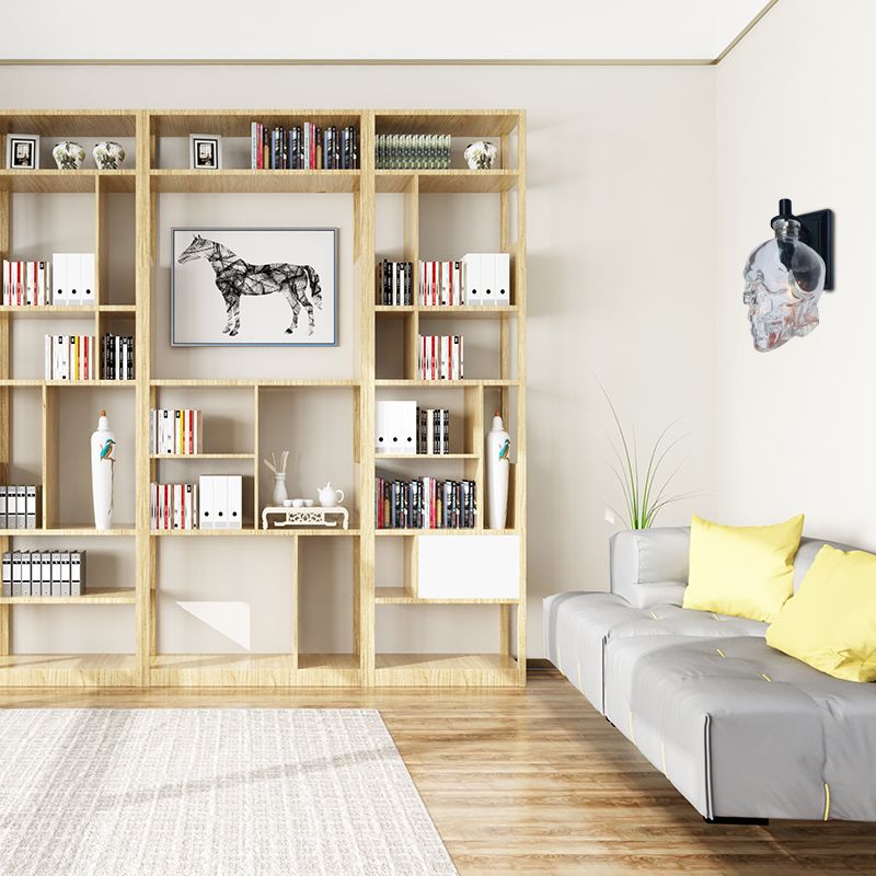 Black Skull Shape Sconce Lighting Vintage Clear Glass 1 Light Living Room Wall Mounted Lamp Fixture