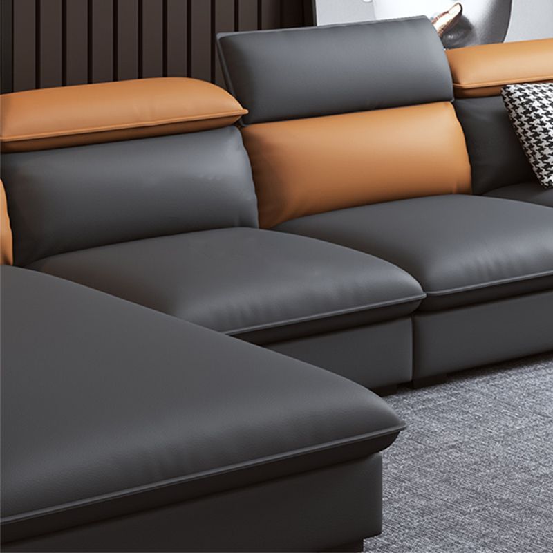 Contemporary Sofa & Chaise Faux Leather Sofa with Bolster Pillows
