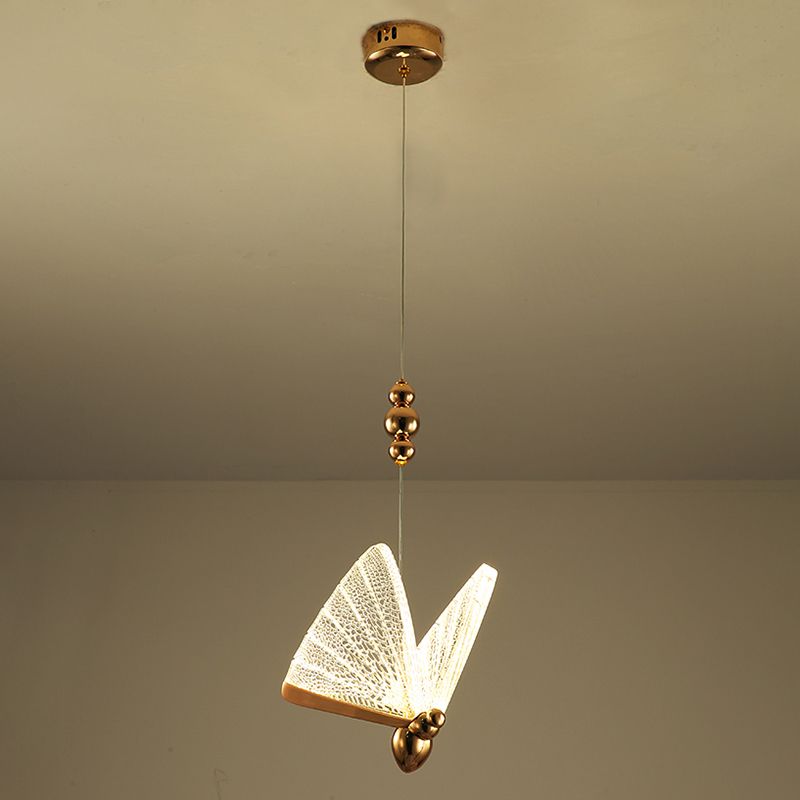 Lámpara de luz colgante de mariposa acrílico lámpara de suspensión de acabado dorado