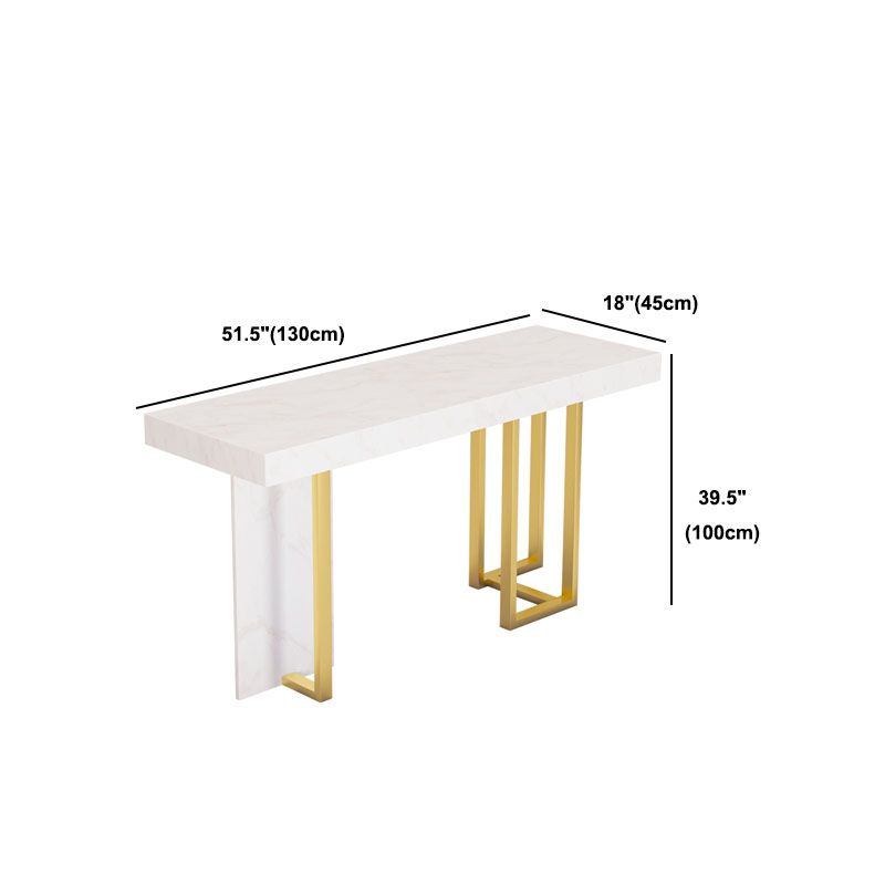 White Marble Top Bar Table Glam Metal and Stone Frame Pub Table
