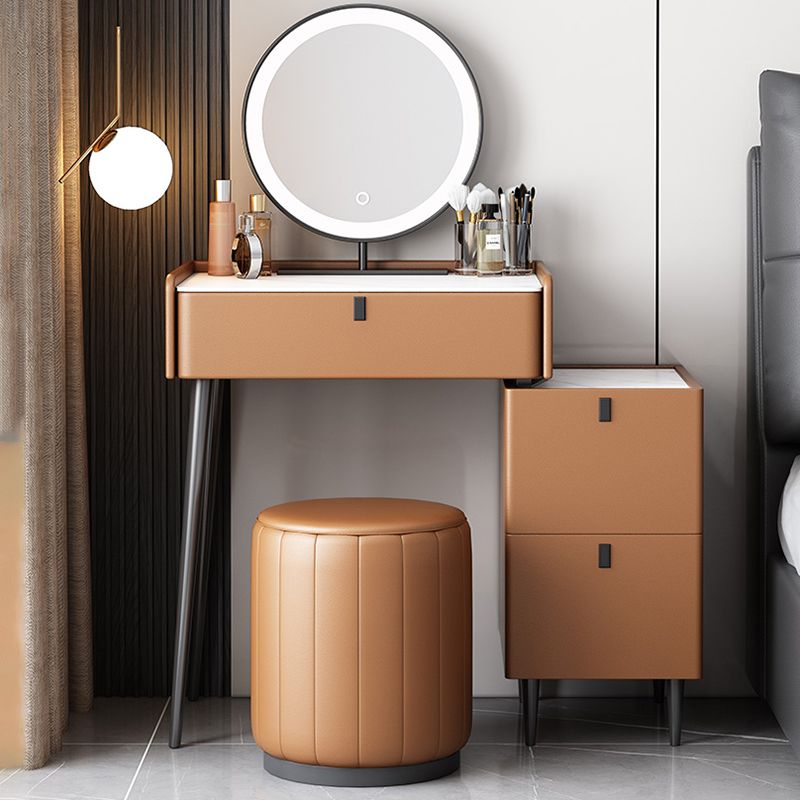 1/3 Drawers, 23.62"/27.56" Wide Vanity Set with Stool and Mirror,Brown