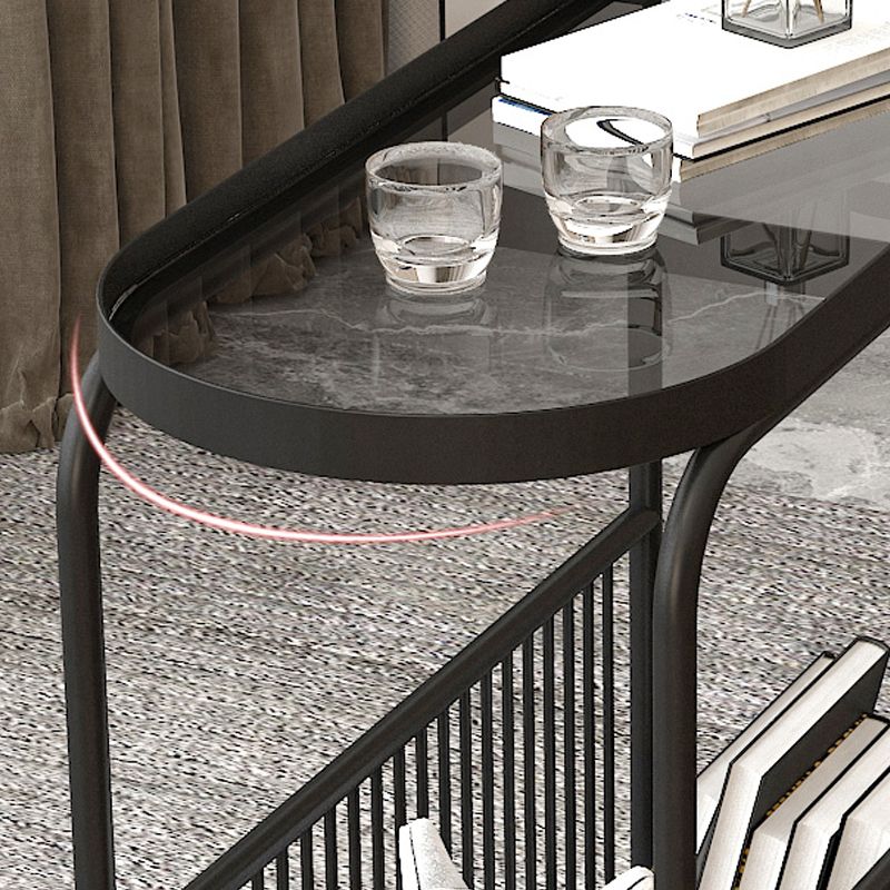 Metal and Glass Side Table Modern Bedroom End Table with Storage