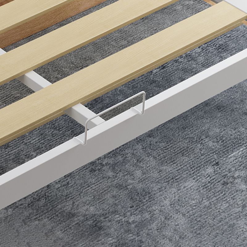 Contemporary Metal Platform Bed Panel Frame with Upholstered Headboard