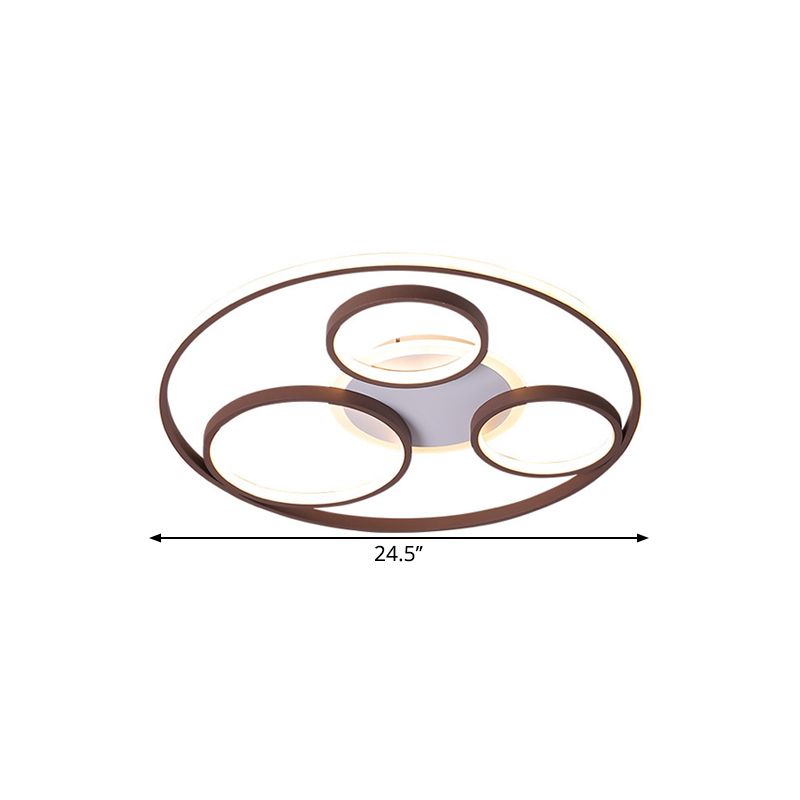 24.5"/30.5" W Rings Metal Ceiling Light Fixture Modernism Brown LED Flushmount Lighting, Warm/White Light