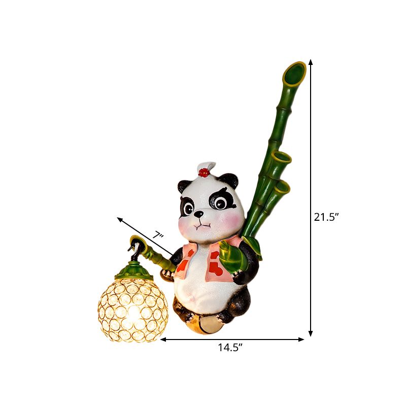 Dome Shade Wall Mount Light Loft Style Clear Crystal 1 Bulb Hallway Wall Lighting with Panda Backplate in Black/Red/Yellow