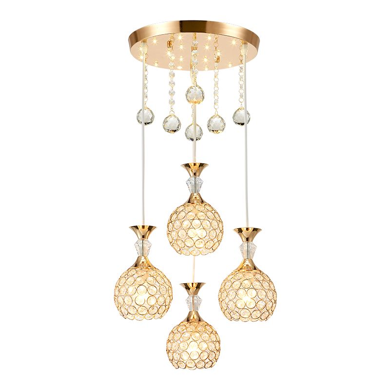 Crystal Ball Shade Multi-Light Pendant Modern 4-Bulb Ceiling Suspension Lamp for Dinner