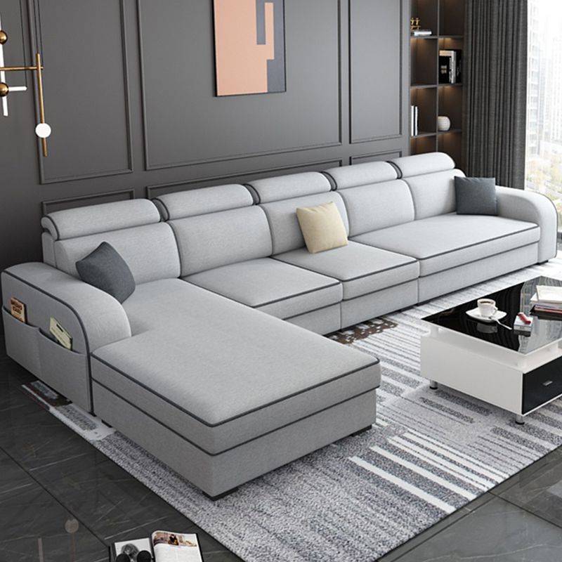 Contemporary Sofa Grey L-Shape High Back Square Arm Sectional with Storage