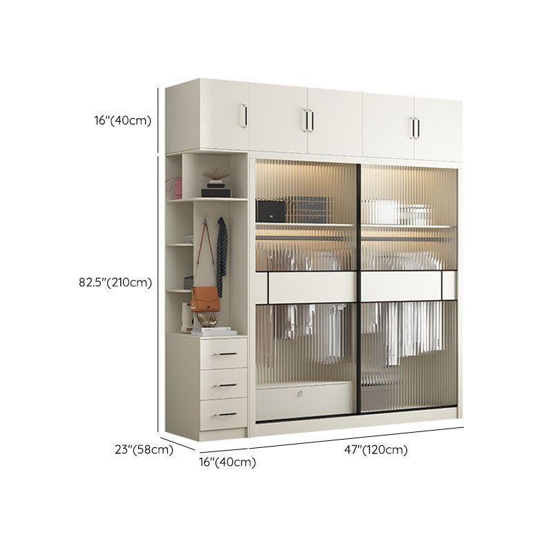 Modern White Wardrobe with Glass Doors Bedroom Cabinet with Sliding Doors