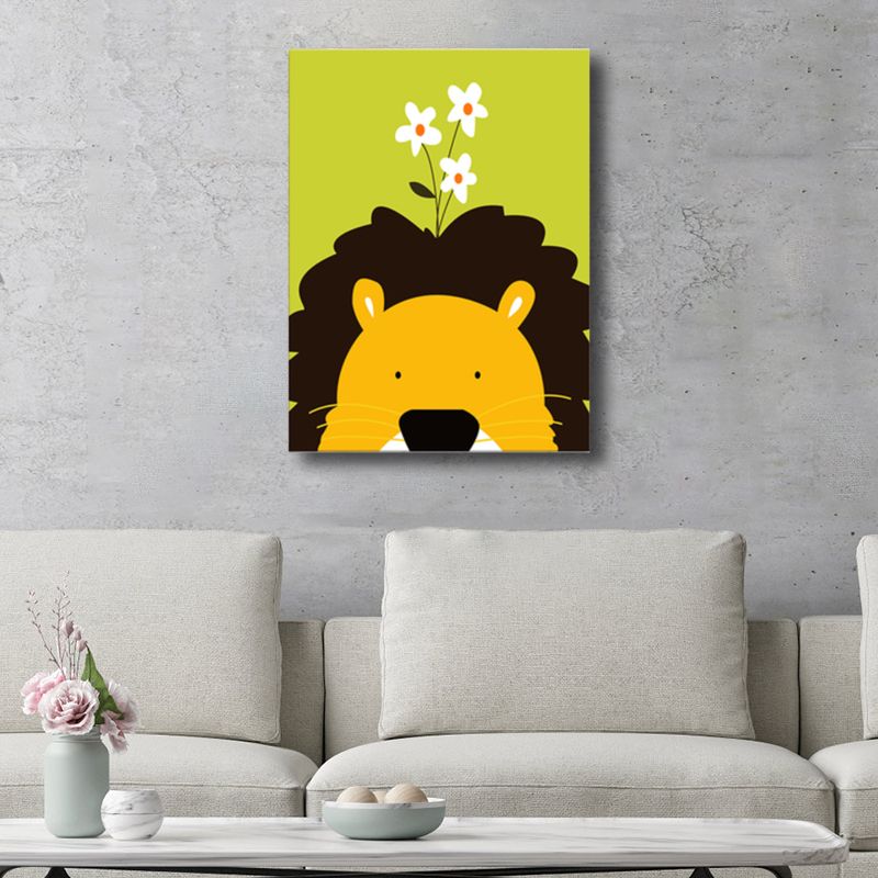Illustration Animal Wall Art Decor Pastel Color Kids Style Canvas Print for House Interior