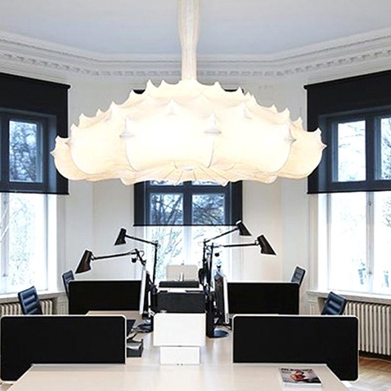 Silk White Pendant Light in Modern Unique Style Wrought Iron Hanging Light for Dining Room