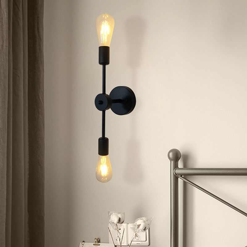 Modern Wall Sconce Linear Shape Wall Light with Metal Shade for Bedroom in Black