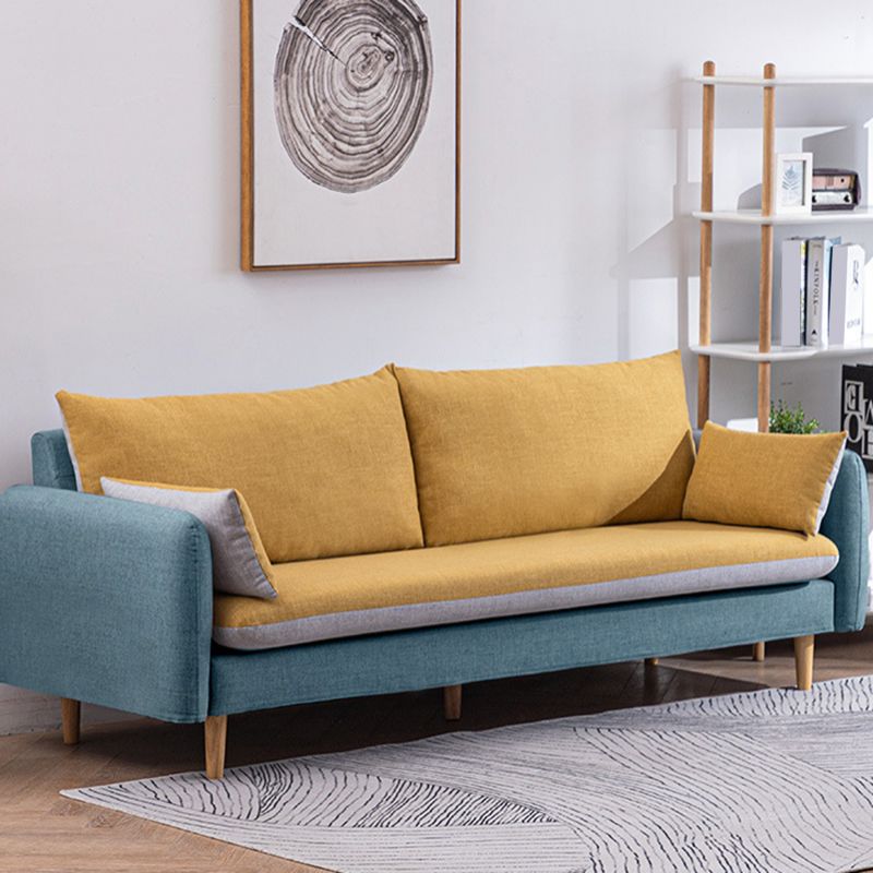 Modern Wood Legs Fabric Sofa Standard Square Arm Loose Back Sofa