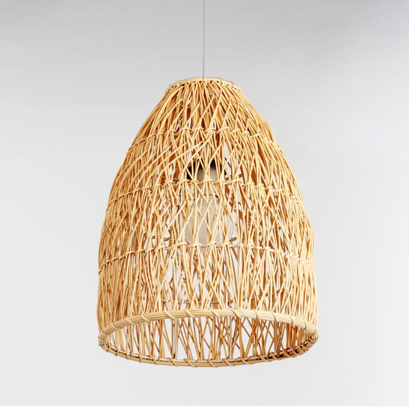 12.5 "/16" W Kit de luz de cono alargado Bambú contemporáneo 1 Lámpara de colgante de restaurante ligero en beige