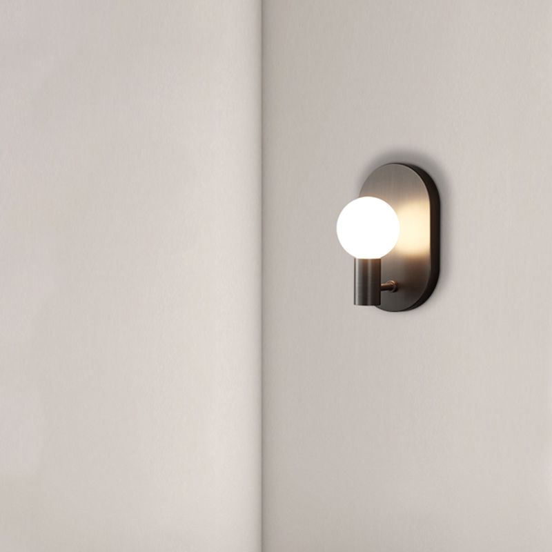 Solid Brass Wall Lamp Contemporary Black / Gold Wall Light with Glass Shade