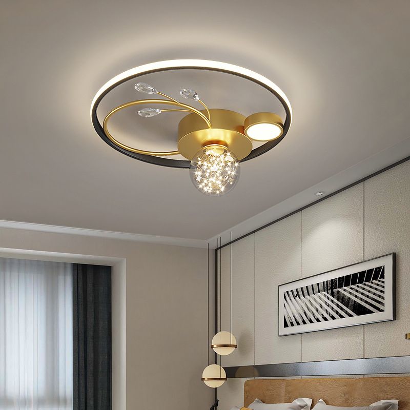 Trendy Modern Circular Plafond Lamp Clear Glass Bedroom LED Flush Mount in Zwart-Goud