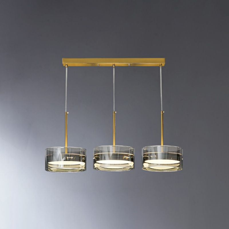 Goldene trommelförmige LED Hanging Deckenleuchte postmoderne 3 Köpfe Glas Anhänger Beleuchtung