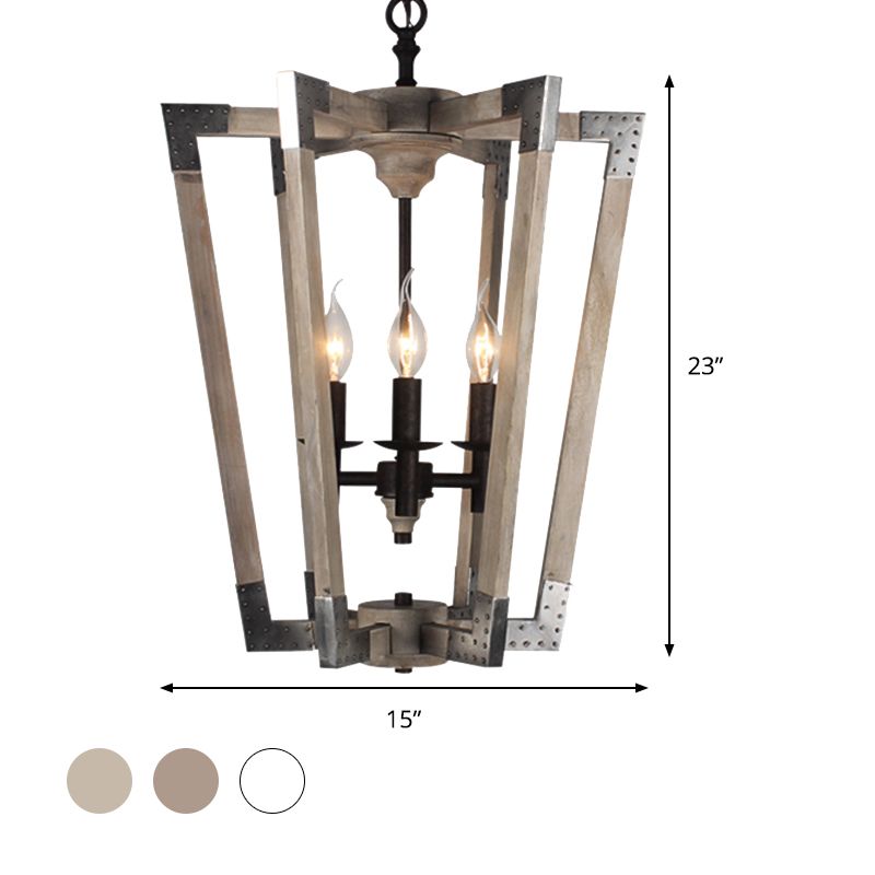 Modernism Tapered Ceiling Chandelier White/Beige/Dark Wood 3 Heads Hanging Light Fixture for Bedroom