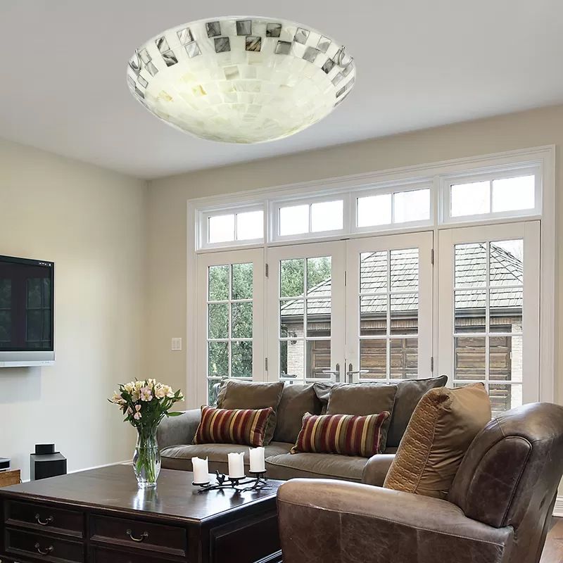 Beige bowl Ciling Light Vintage Mosaic Glass 1 bombilla 12 "/16" /19,5 " Luz de techo de montaje a ras anchas para comedor