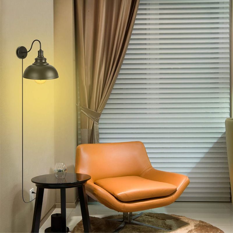 Black Dome Sconce Light Farmhouse Metal 1 Light Bedroom Room Wall Lamp with Plug-in Cord