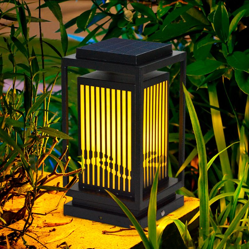 Rectangular Solar Pillar Lamp Modern Metal Outdoor Waterproof Light in Black