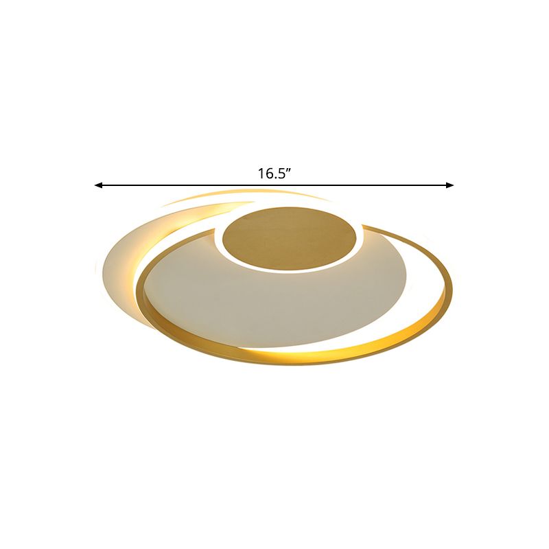 Minimalism LED Flush Mount Lamp Gold Circular Ceiling Fixture with Metallic Shade in Warm/White Light, 16.5"/20.5" W