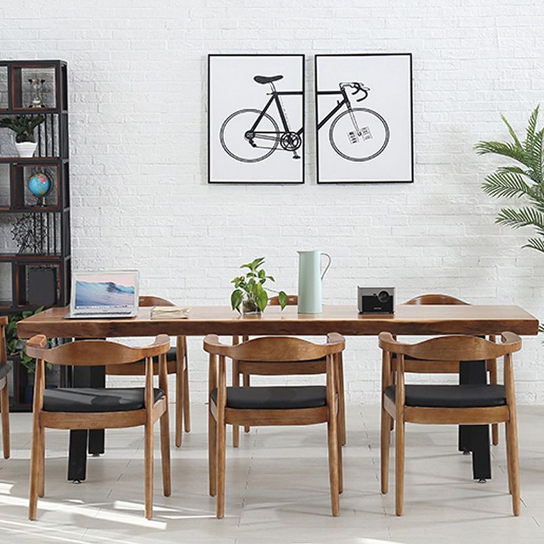 Solid Wood Top Dining Table Modern Rectangle Table with 4 Legs