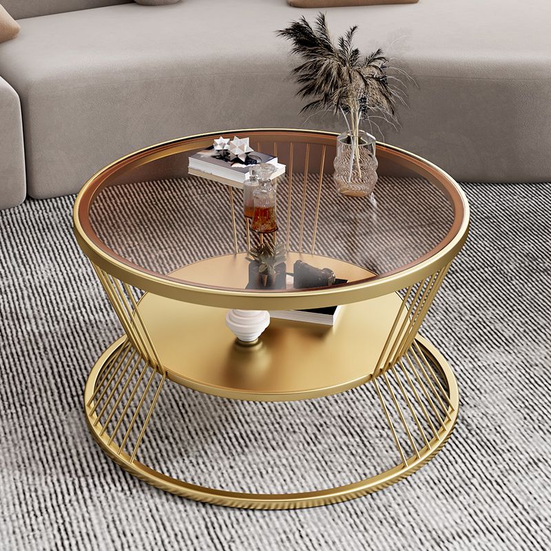 Modern 17.7" H Round Glass Coffee Table Iron Frame Cocktail Table