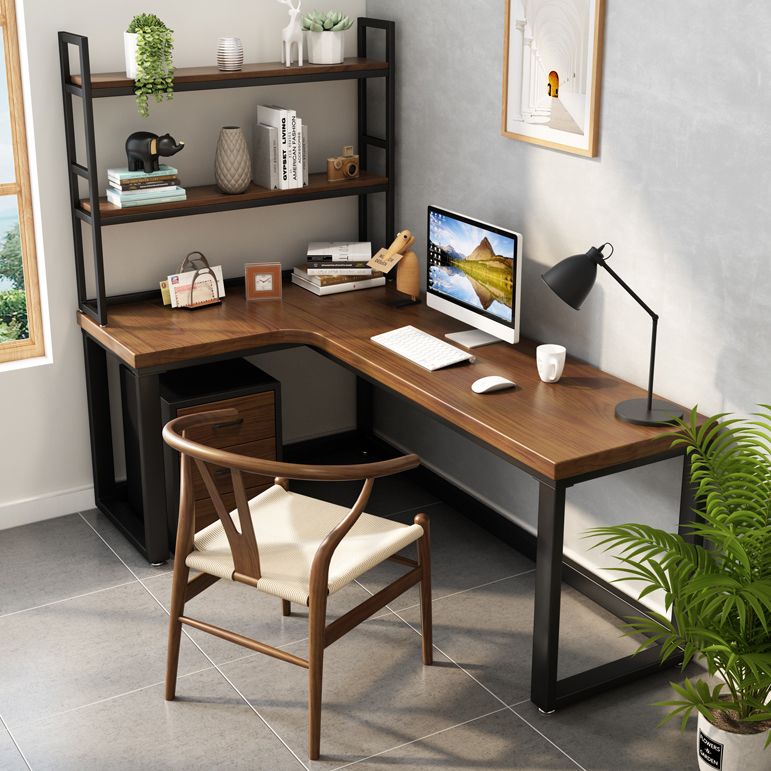 Solid Wood L-Shape Office Desk Industrial Fixed Writing Table
