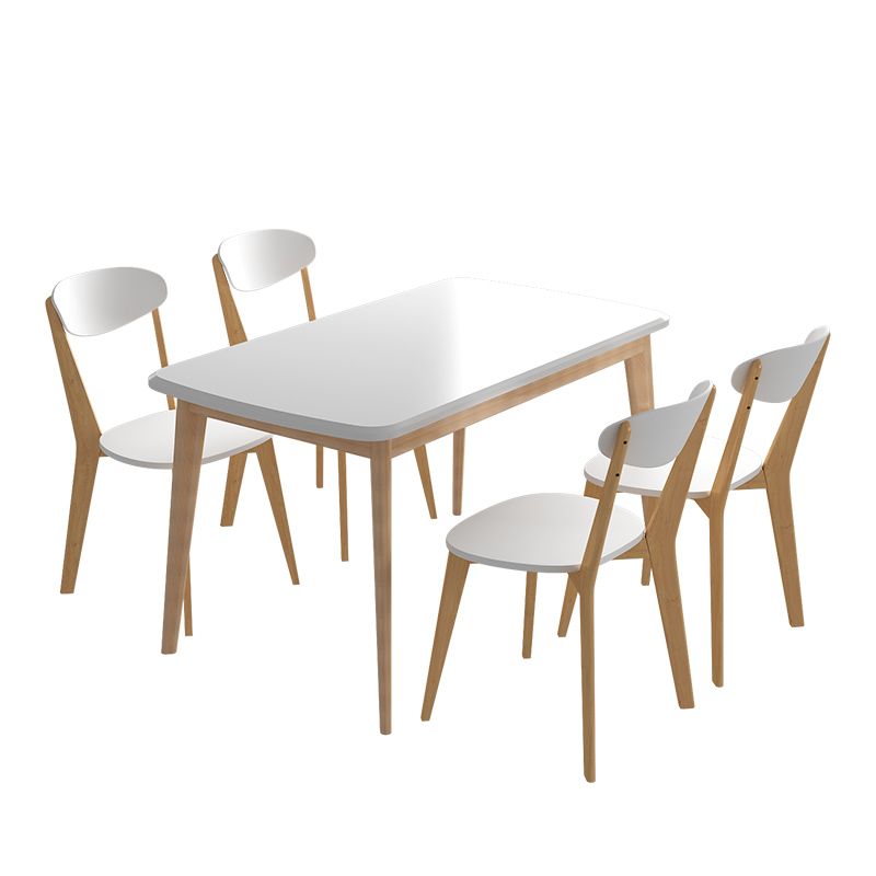 Minimalist White Rectangle Shape Dining Set Solid Wood Standard Dining Set with 4 Legs Base