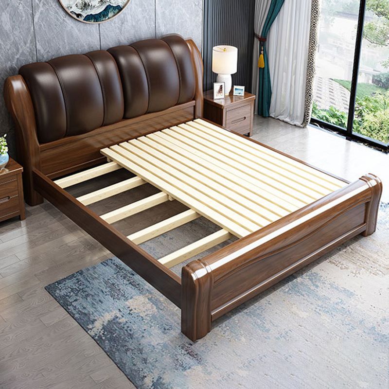 84.65 inch Wide Traditional Bed Frame Walnut Bed with Upholstered Headboard