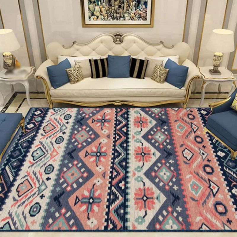 Navy Bohemian Area Carpet Polyester Medallion Indoor Rug Washable Carpet for Indoor Room