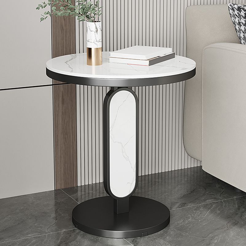 Glam Metal Side Table with  Round Stone Top Accent Side Table